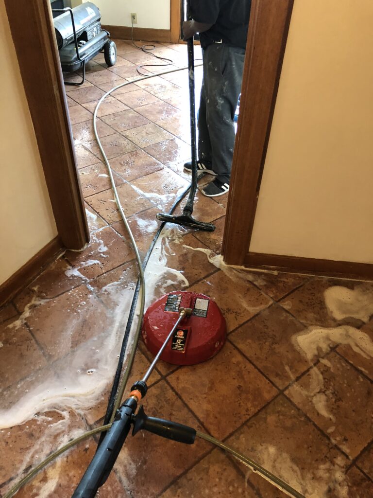 pressure wash Tile after 24 hour Floor Soak Treatment